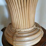 Wicker lamp, wood and leather