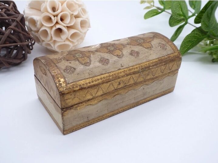 Florentine wooden stamp box, vintage Italy