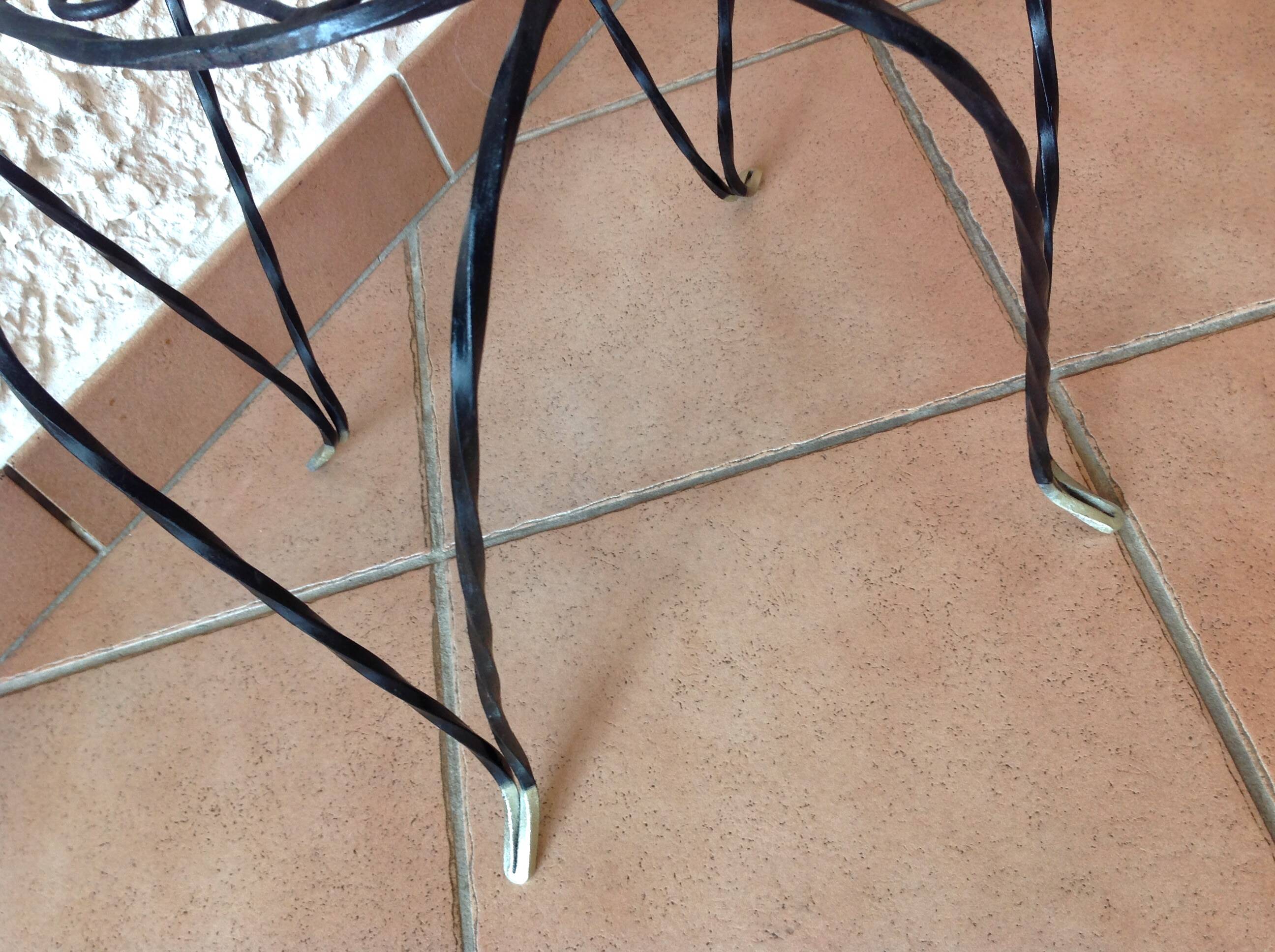 Plant holder "chair" in wrought iron and earthenware / vintage 60s-70s