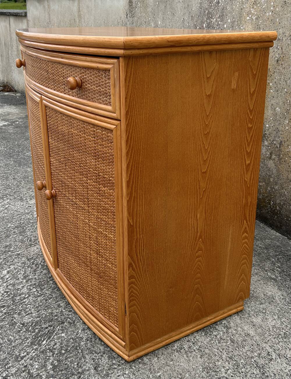 Vintage low sideboard, Exodia, bamboo and rattan, 80s