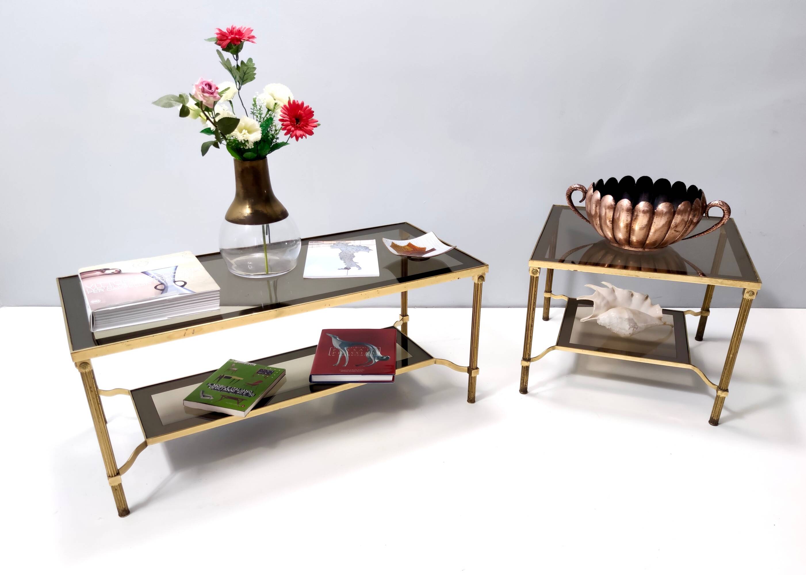 Rectangular Brass Coffee Table with Mirrored Glass Edges, Italy