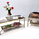 Rectangular Brass Coffee Table with Mirrored Glass Edges, Italy