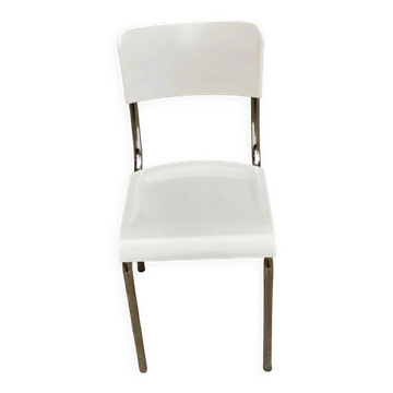 Chaise space age métal chromé & coque blanche écolier bureau 1970