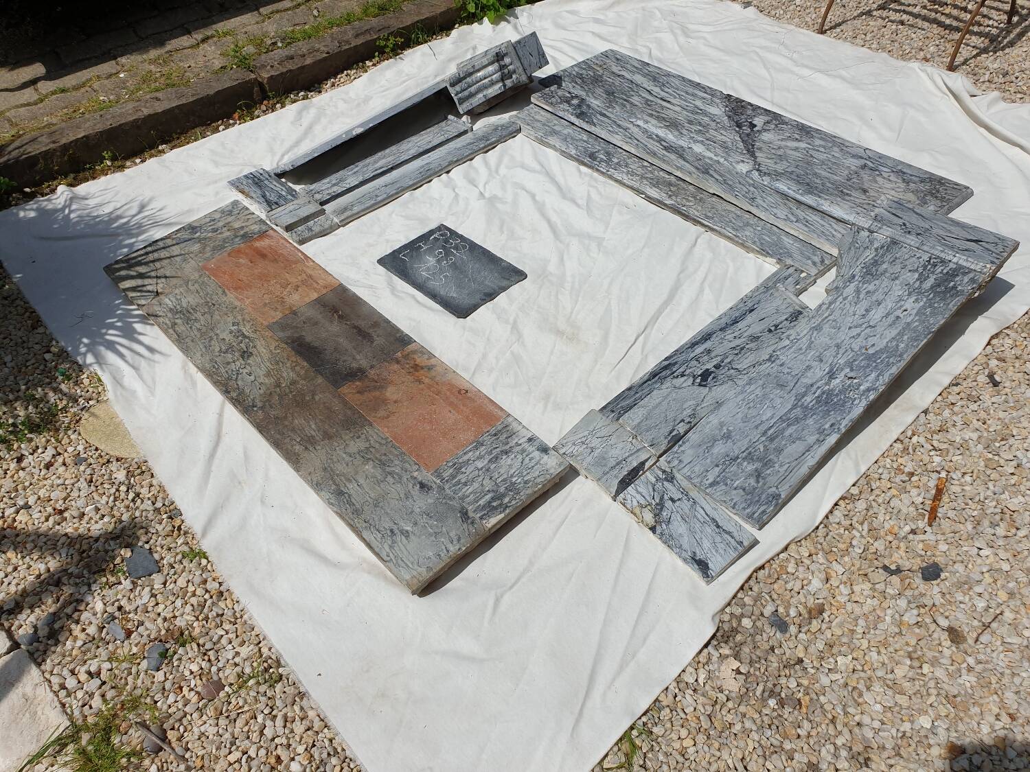 Napoleon III modillion fireplace in gray marble late 19th century