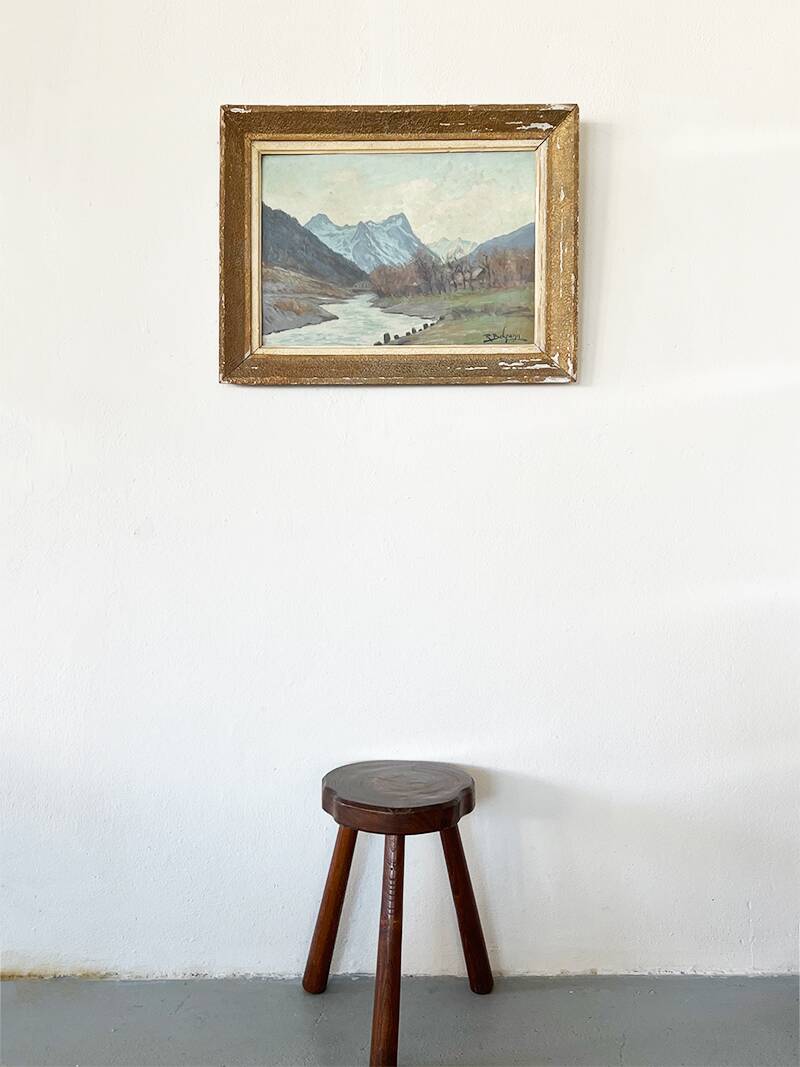 Painting "River of the Alps", Oil on panel, framed