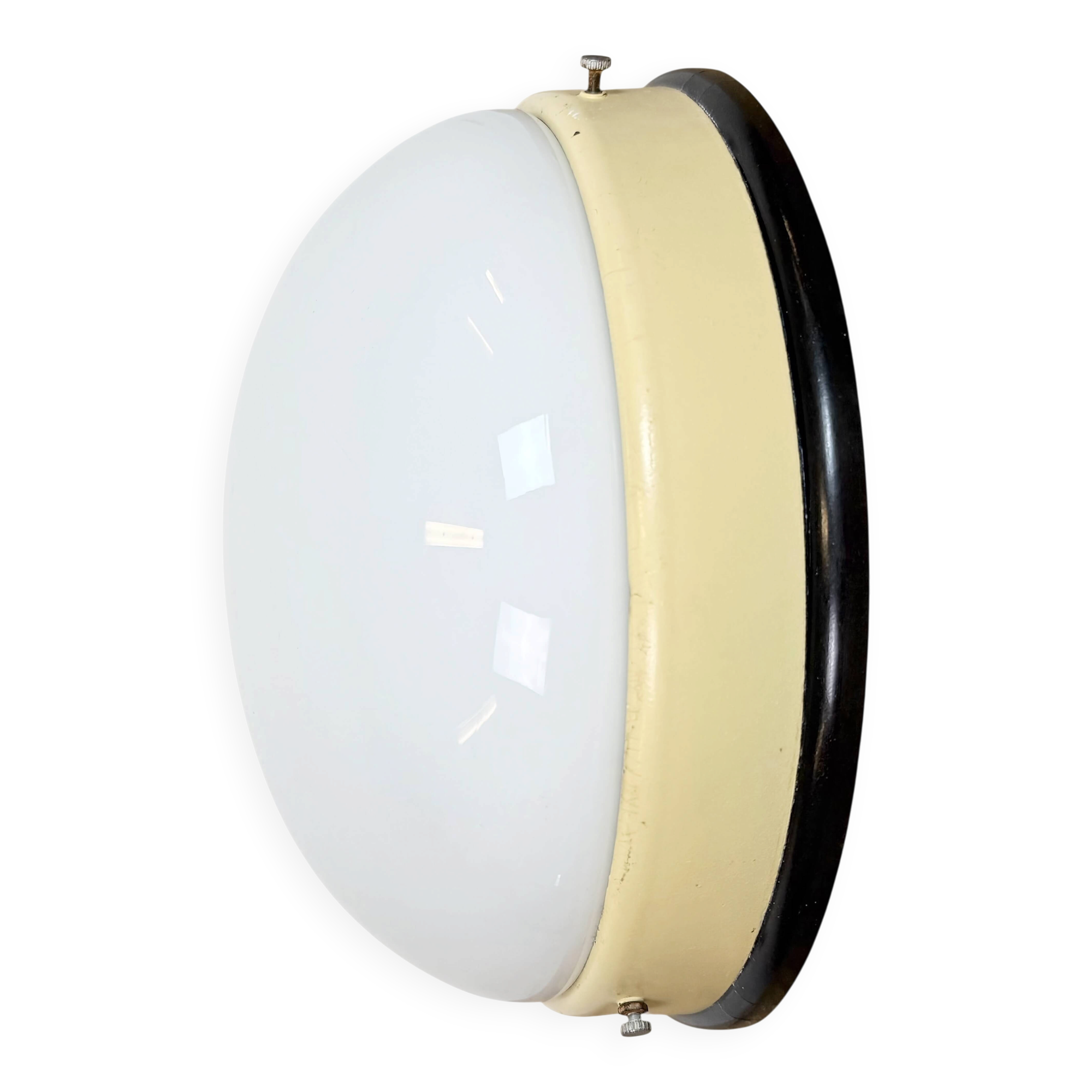 Industrial Bakelite Wall or Ceiling Light with Milk Glass, 1950s