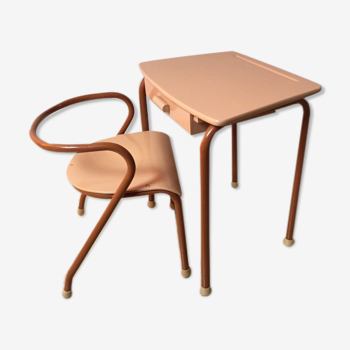 Ensemble scolaire fauteuil MCA 300 et bureau MCA 322 par Jacques Hitier, années 50