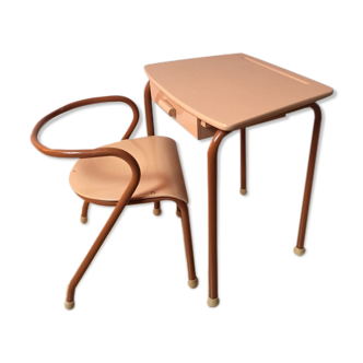 Ensemble scolaire fauteuil MCA 300 et bureau MCA 322 par Jacques Hitier, années 50