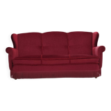 1960s, Danish 3-seater curved sofa, red furniture velour