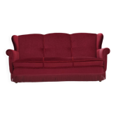 1960s, Danish 3-seater curved sofa, red furniture velour