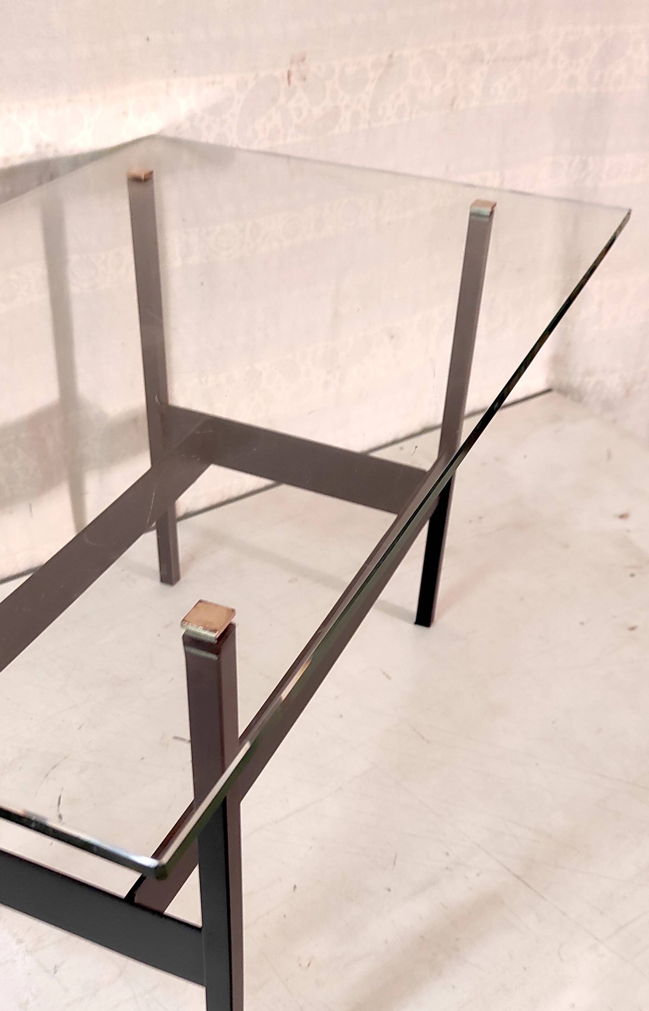 Modernist coffee table in metal, glass and brass - 1950s