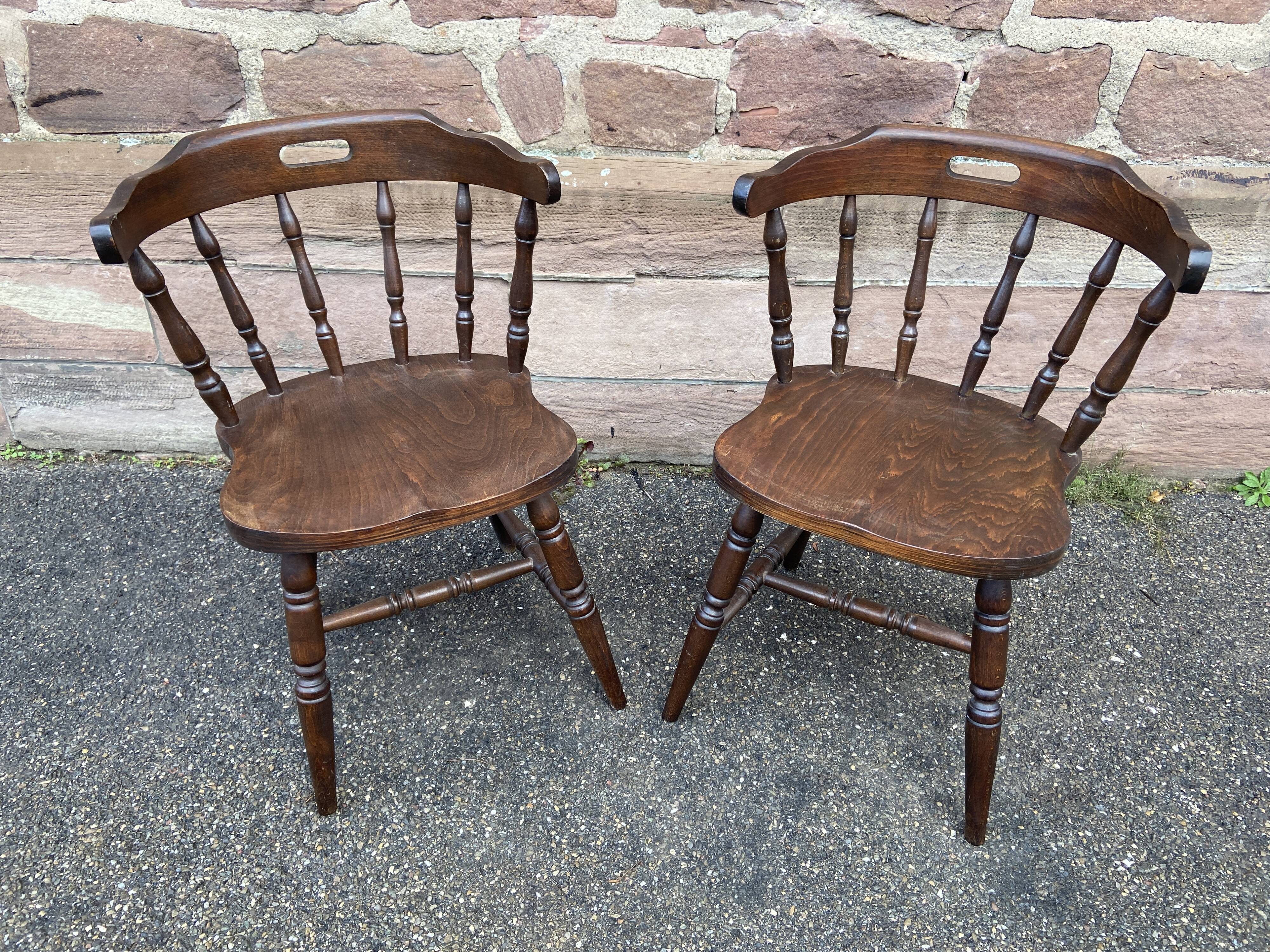 Vintage Hutten style 80s Western bistro wooden armchairs