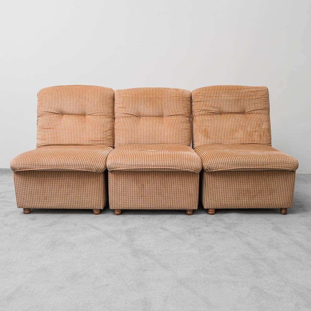 Set 3 poltrone modulari tessuto a quadretti beige anni ’70 vintage modernar