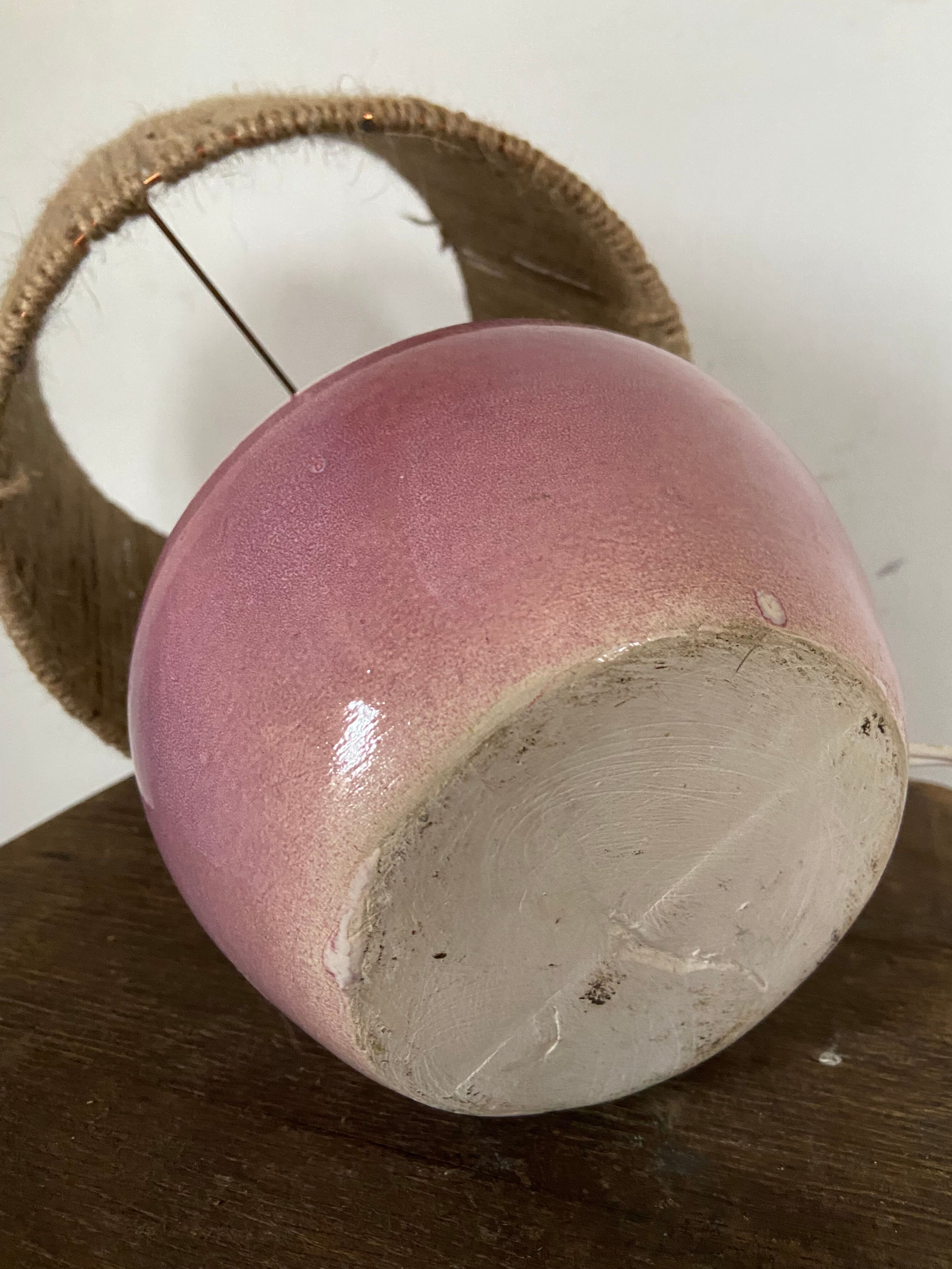 Vintage lamp in pink stoneware and rope years 60-70