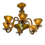 Venetian lustre in brown and yellow Murano glass, circa 1940.