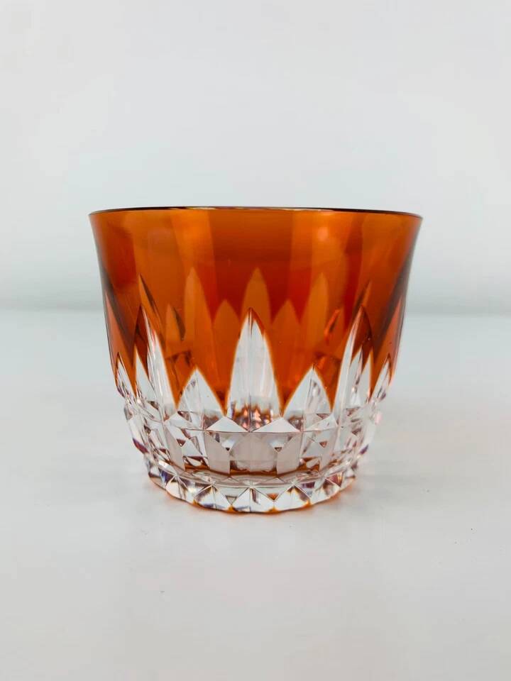 Orange overlay crystal glass in Piccadilly style by Baccarat.