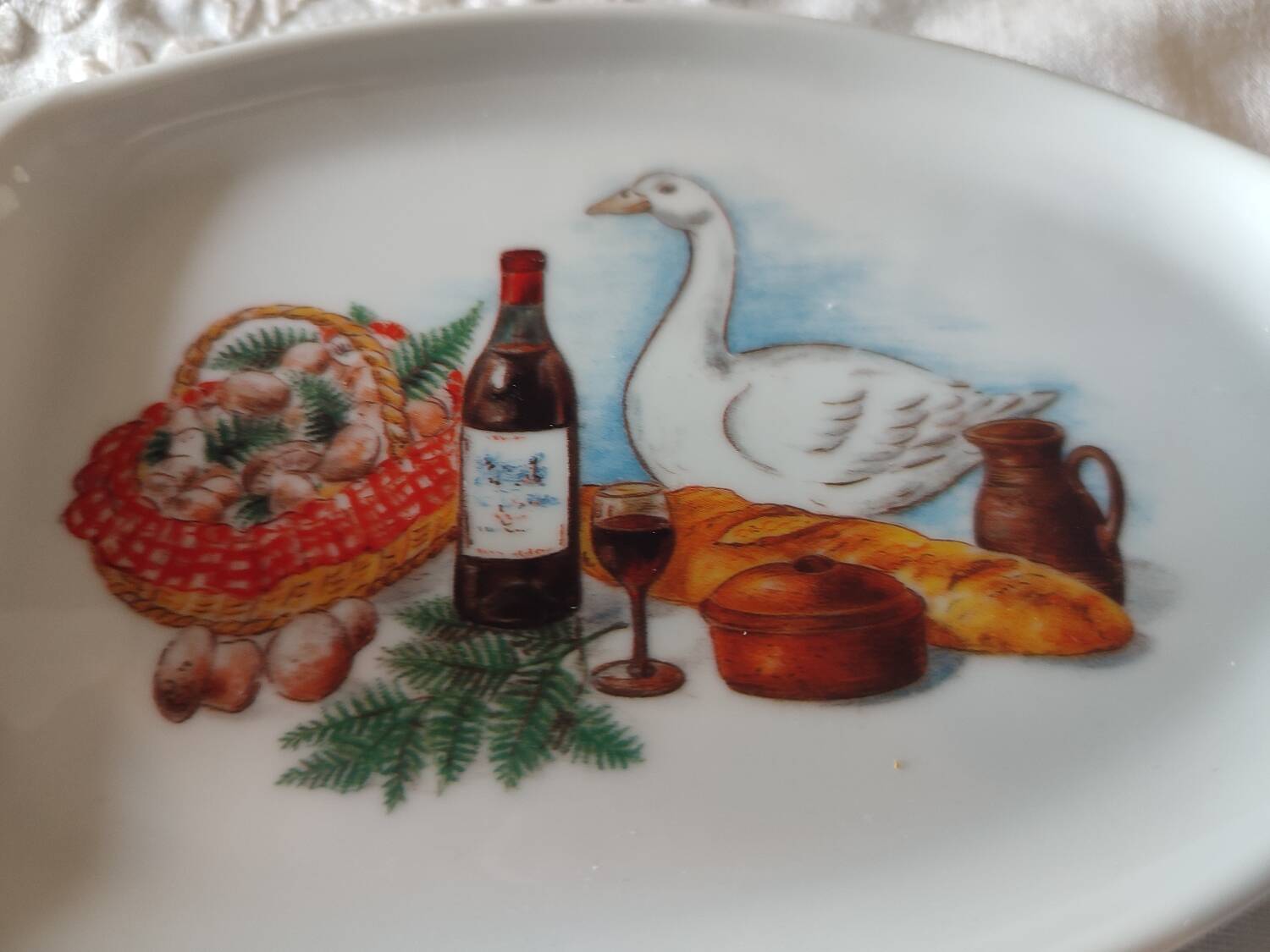 Duck-shaped foie gras dish, Sologne porcelain
