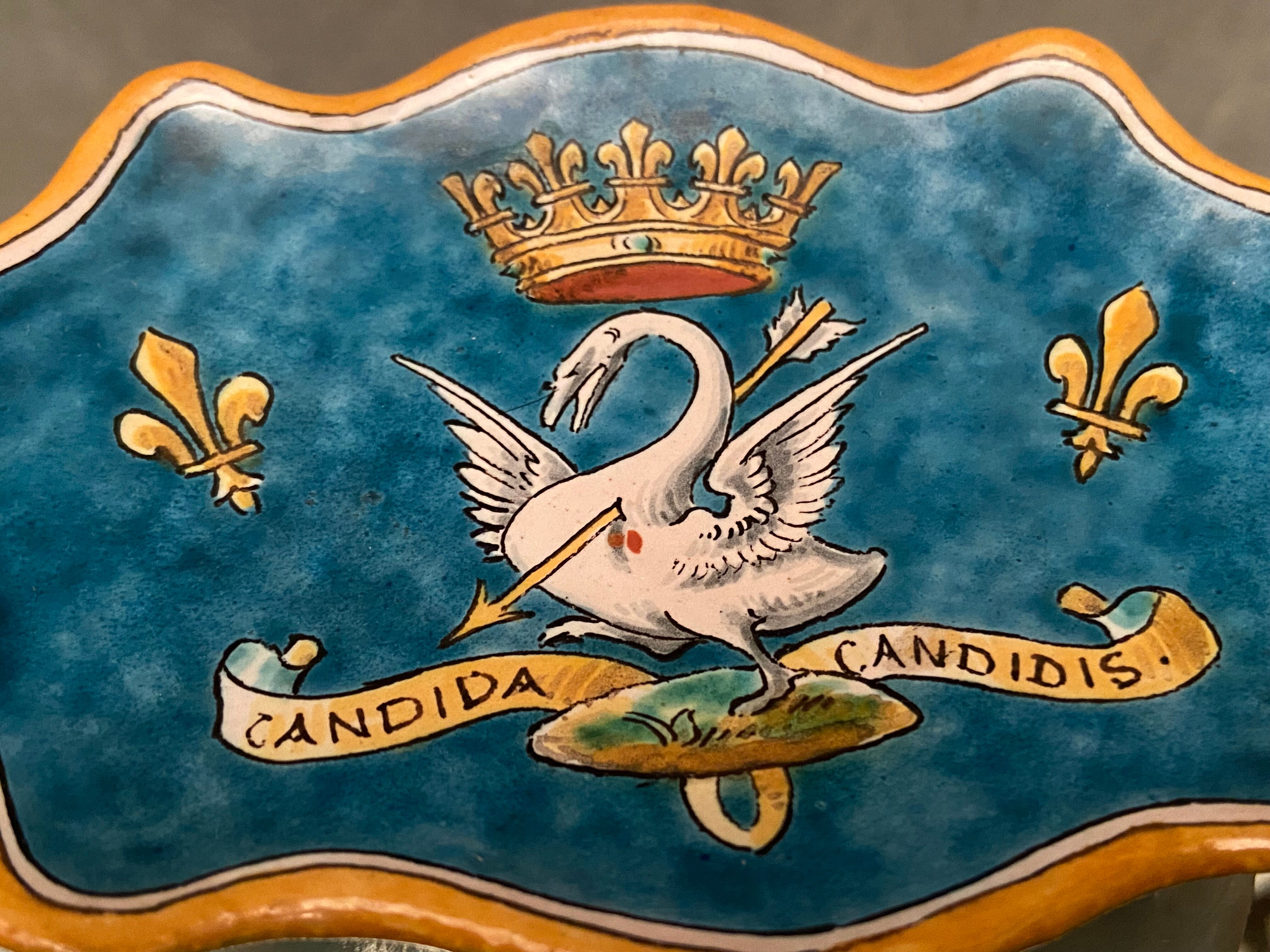 Cup decorated with swan crown fleur-de-lys earthenware by Blois Bruneau Balon