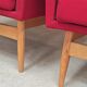 Pair of Drevotex Zamberk armchairs, red fabric and faux leather 1970