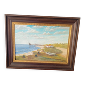 Beautiful painted picture depicting a seaside landscape.