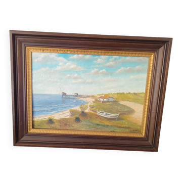 Beautiful painted picture depicting a seaside landscape.
