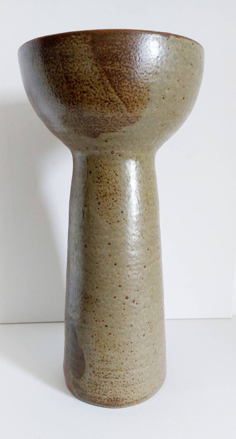 Large vintage enameled stoneware vase