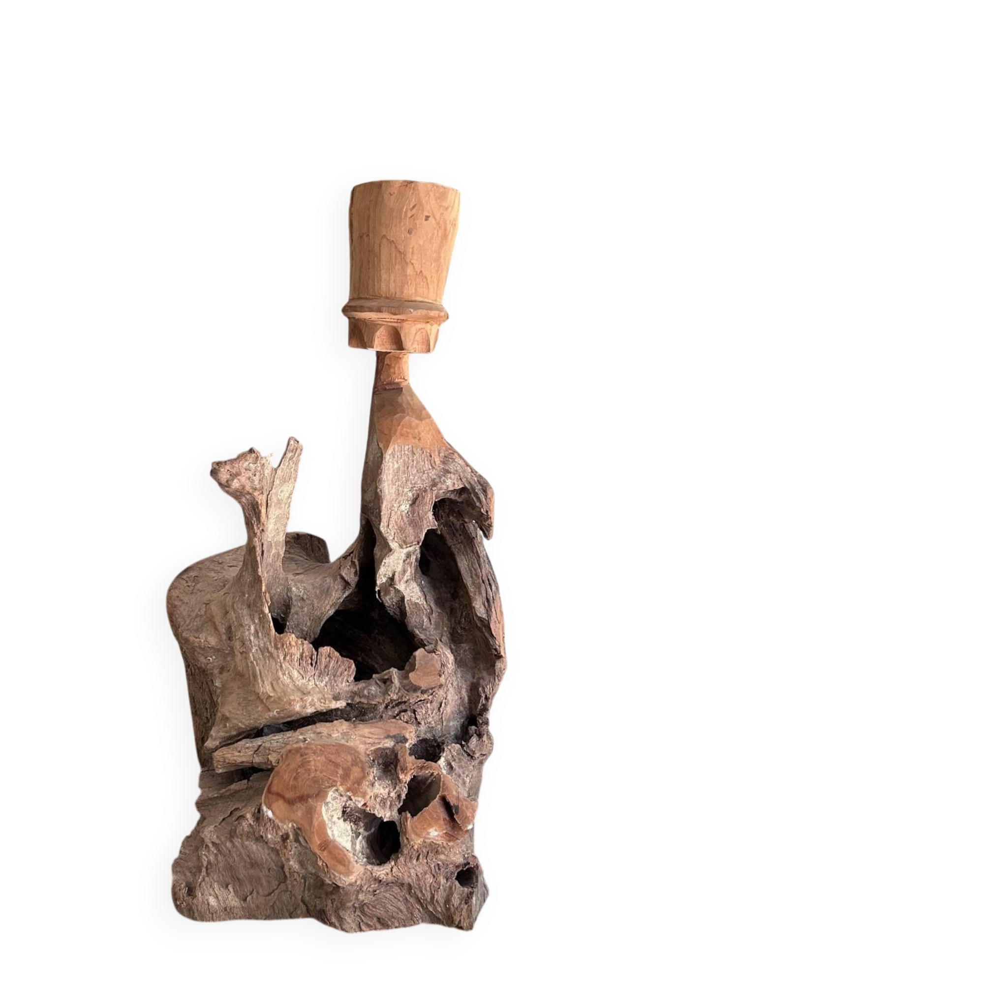 Unique teak root candle holder