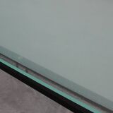 Modernist Dining Table with Black Metal Base and Glass Top, Belgium 1980s