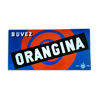 Old sheet metal plate "Drink Orangina" Villemot 50x100cm 60's/70's
