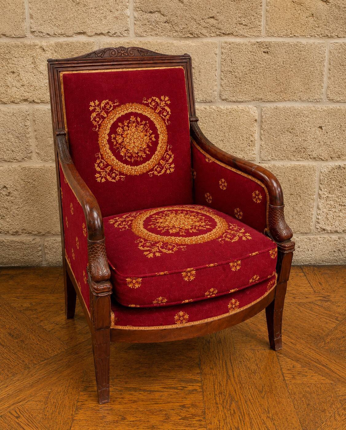 Pair of Empire period armchairs in mahogany