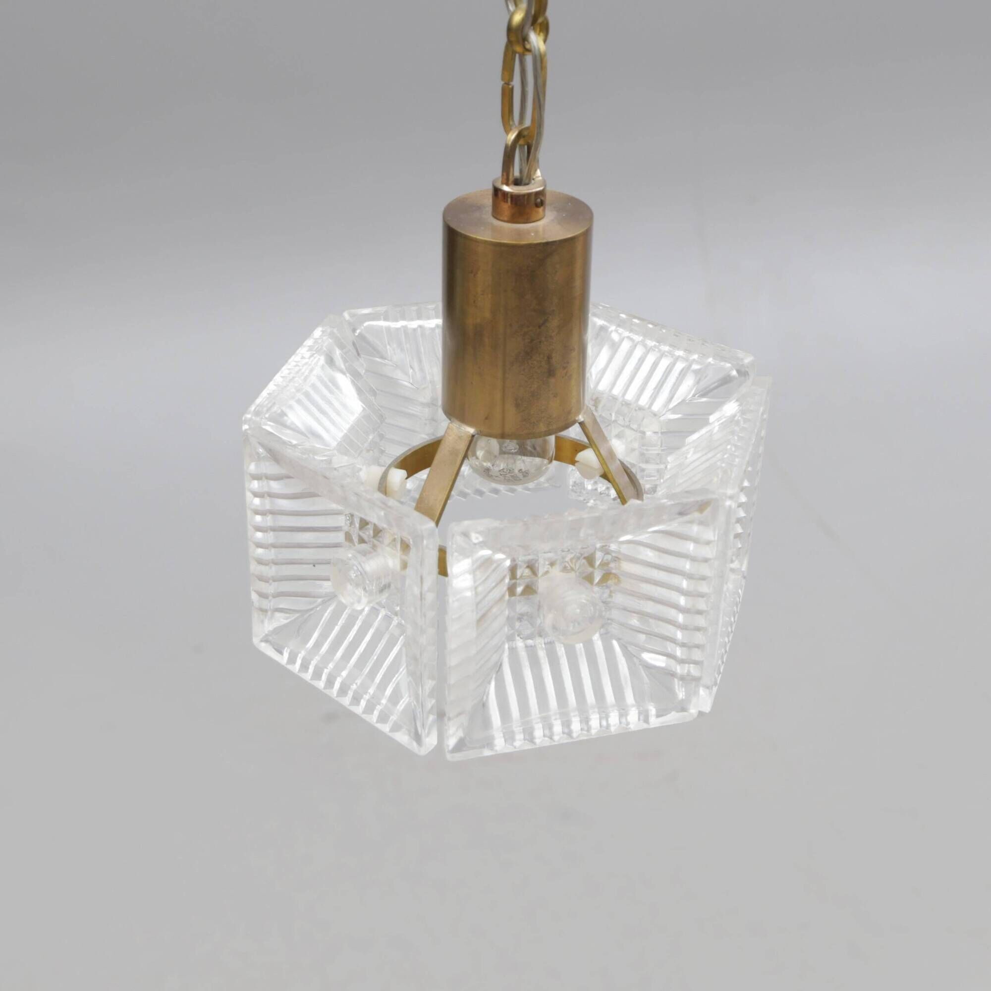 Ceiling light by Carl Fagerlund for Orrefors, brass and moulded glass, Sweden 1960.