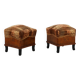 Pair Art Deco walnut stools with original velvet upholstery, Italy 1920s