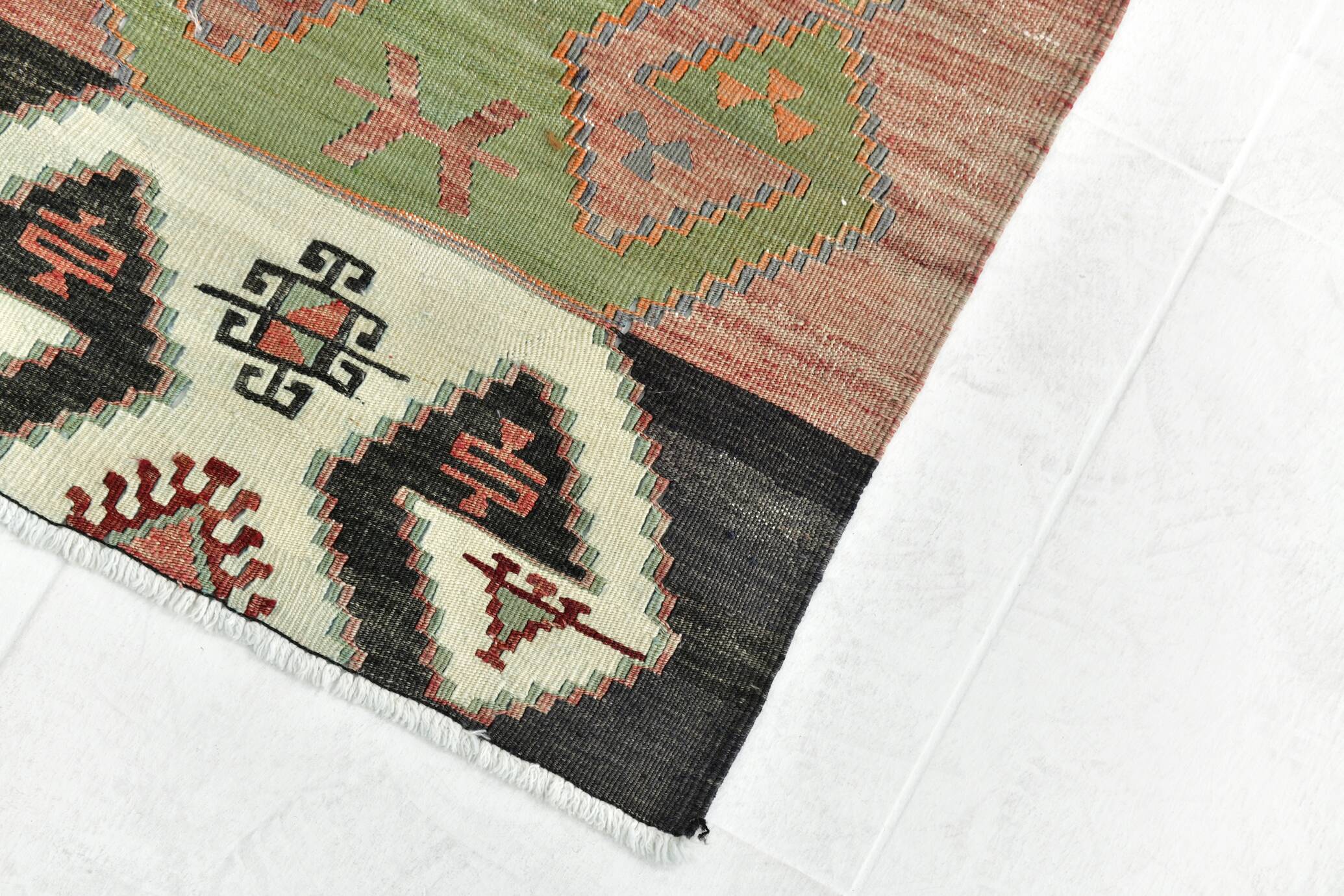 Red Blue Geometric Kilim Rug 112x207Cm SK 35319