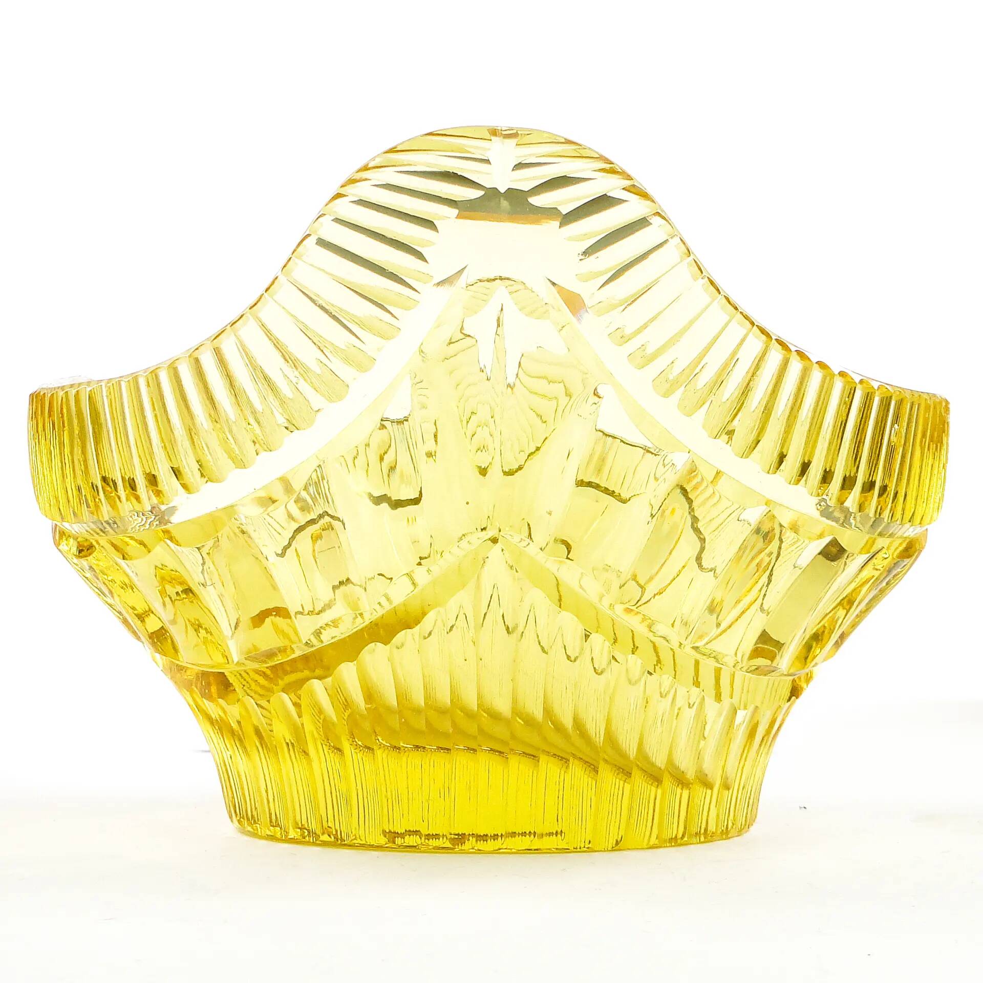 Art Deco jardiniere, lemon crystal, designed by R. Hlousek, Moser, Czechoslovakia, 1930s