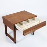 Sewing Table With Wheels Made In Teak, Danish Design From 1960s