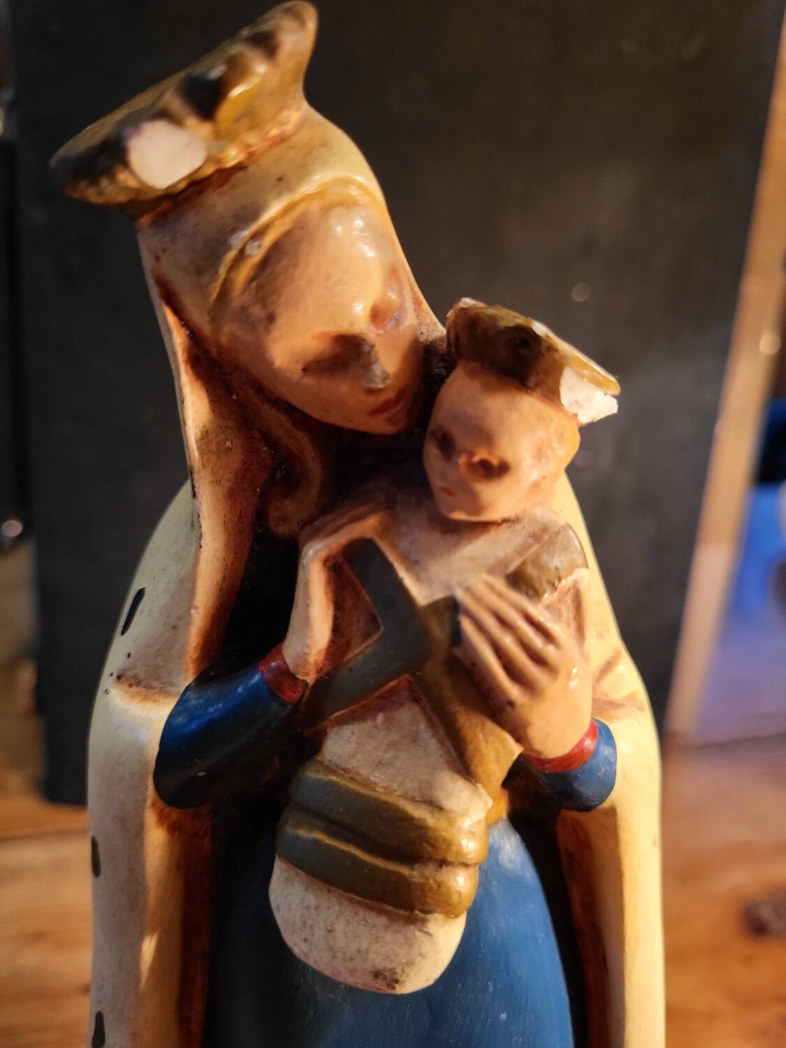 Virgin Mary with Child statue signed by Jeanne Ferrez