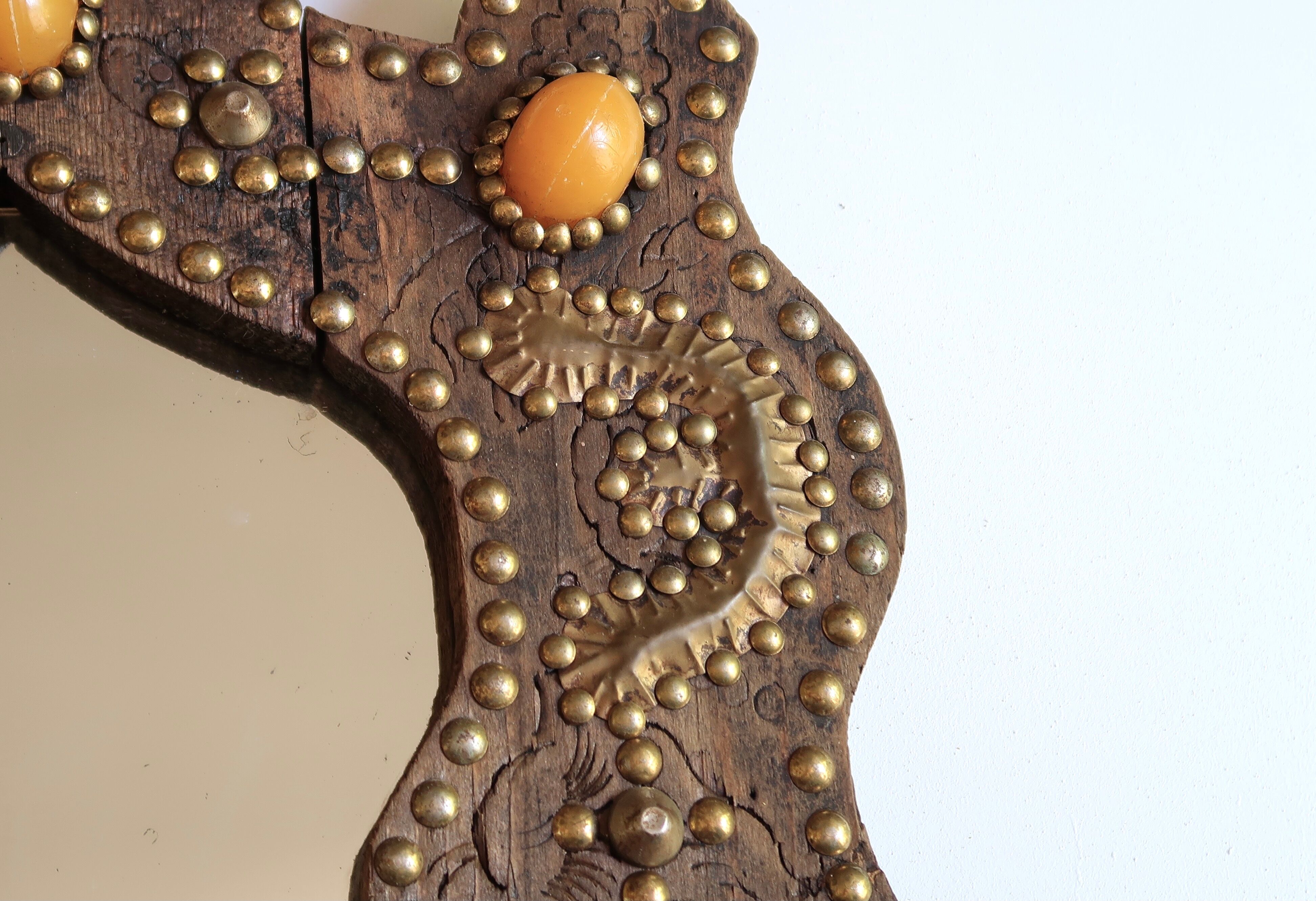 Moroccan wooden mirror decorated with brass, 70s