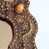 Moroccan wooden mirror decorated with brass, 70s