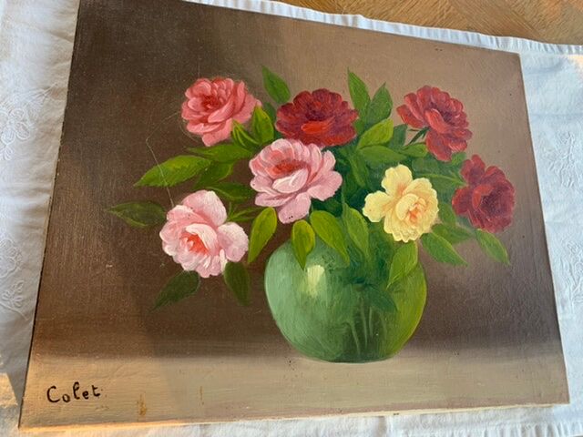 Table bouquet of roses by vintage Collet