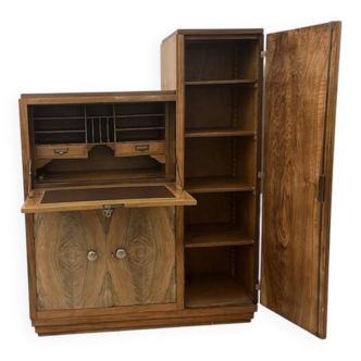 Art Deco secretary in elm burl - 1930s - Excellent condition