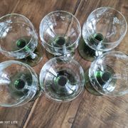 Set of 6 Alsatian wine glasses in chiseled crystal with green turned foot