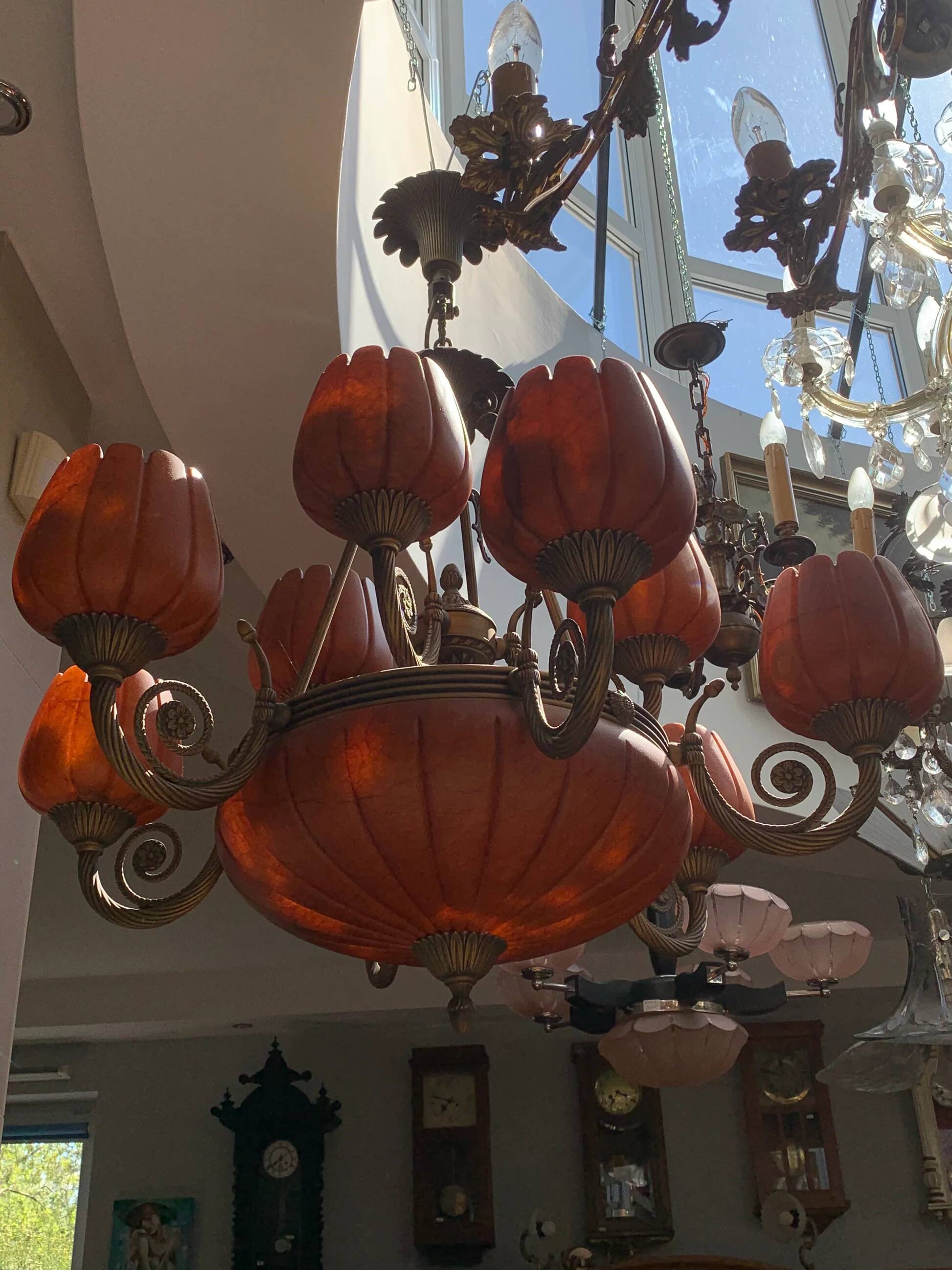 Lustre Vangelis Danai en albâtre et laiton avec 2 appliques