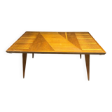 Table en chêne blond, pieds compas, années 60