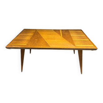 Blond oak table, compass legs, 1960s