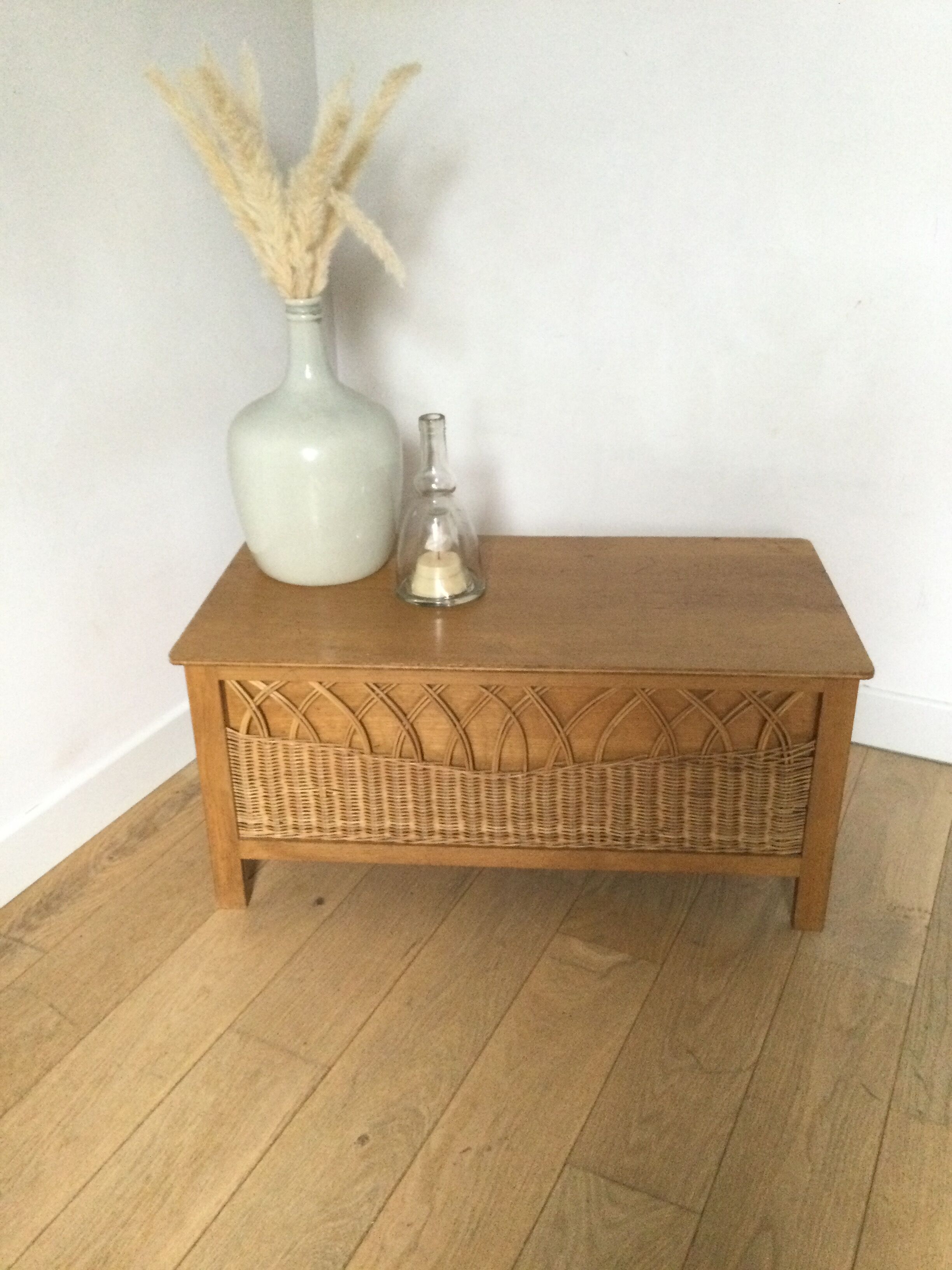 Vintage wood and rattan chest