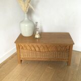 Vintage wood and rattan chest