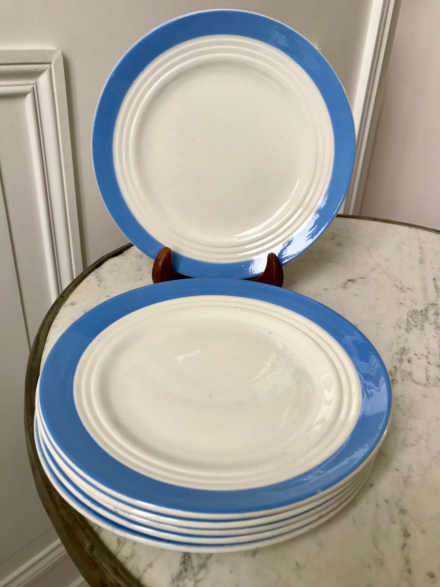 lot of 6 flat plates sky blue Saint-Amand model "Languedoc" 50s