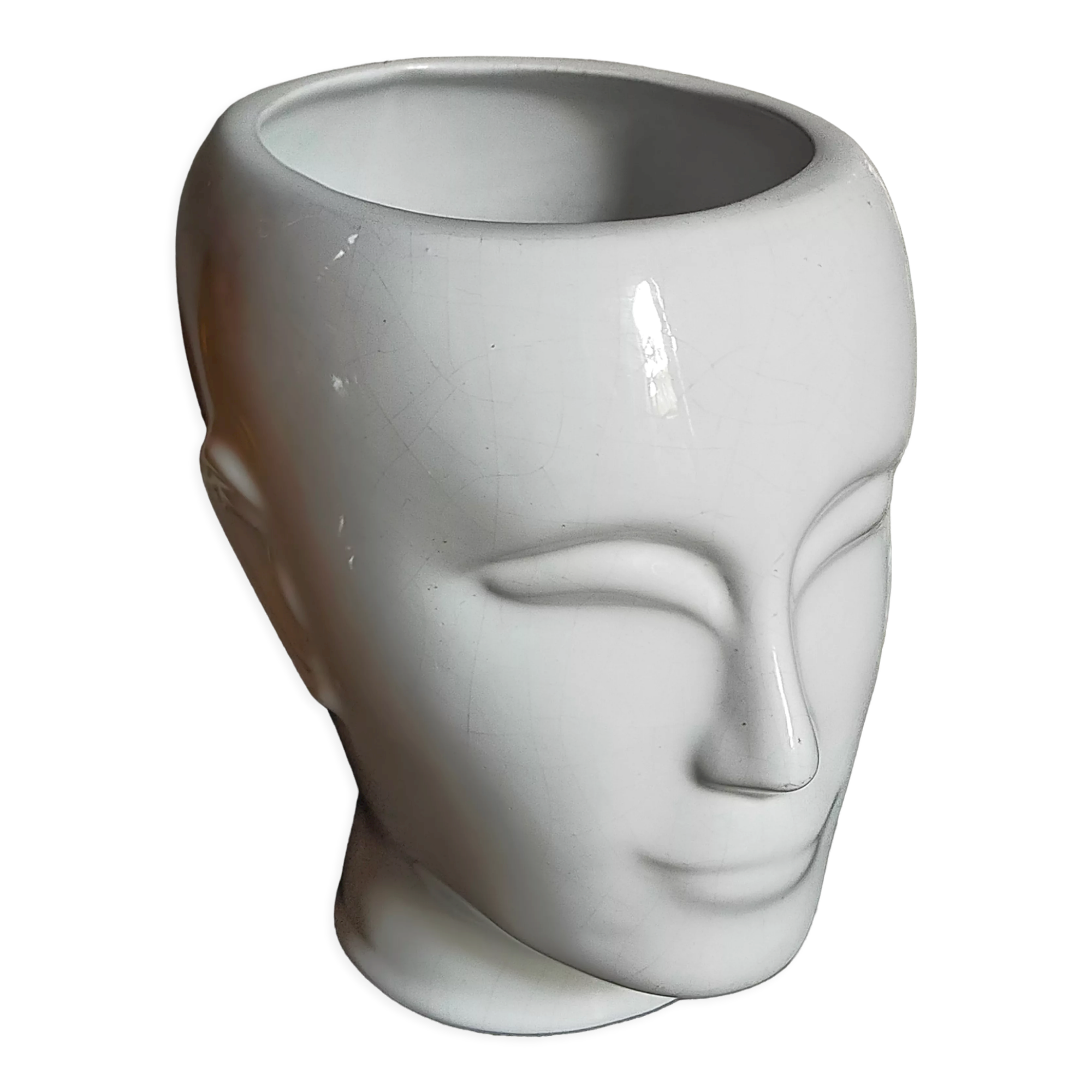 White ceramic pot cover vase 60s