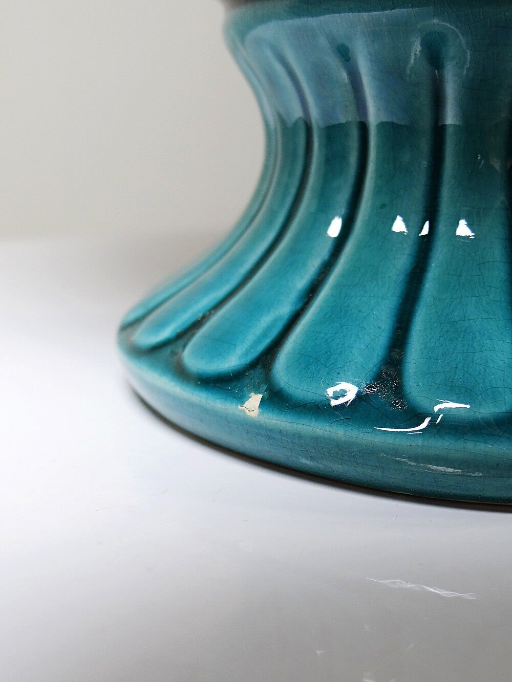 Turquoise & cobalt blue glazed earthenware vase/cache-pot by D. Dinis, 1960s-80s.