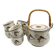 Teapot and its 6 cups with birds Seventies look made in Korea